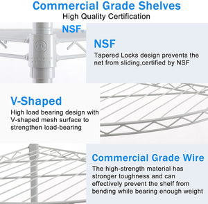 English Elm 6 6-Tier Corner Wire Shelf Rack - Heavy-Duty Adjustable Triangular Storage with Waterproof Liners, NSF Certified, 420lb Capacity White W155065920
