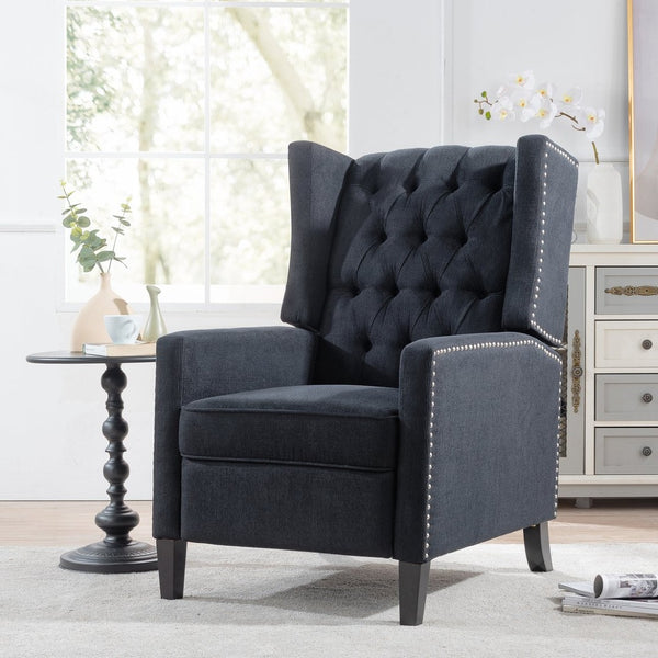 English Elm 27.16" Wingback Manual Recliner Tufted Club Chair with Nailhead Trim for Living Room W680P403873