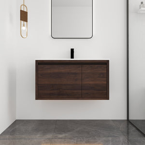 English Elm 36 Inch Floating Bathroom Vanity with Gel Basin, Soft-Close Doors & Drawers, Water-Resistant Plywood W99968127