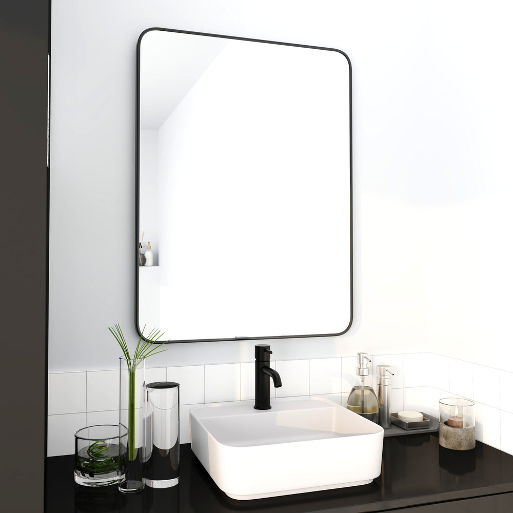 English Elm 24 Copper-Free 24 x 32 Inch Bathroom Mirror with Black Aluminum Alloy Frame, 4MM HD Glass, Sturdy Mounting W99967980