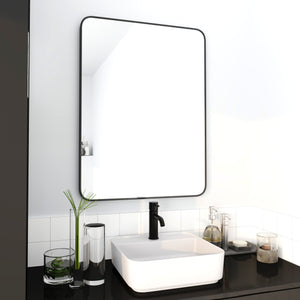 English Elm 24 Copper-Free 24 x 32 Inch Bathroom Mirror with Black Aluminum Alloy Frame, 4MM HD Glass, Sturdy Mounting W99967980