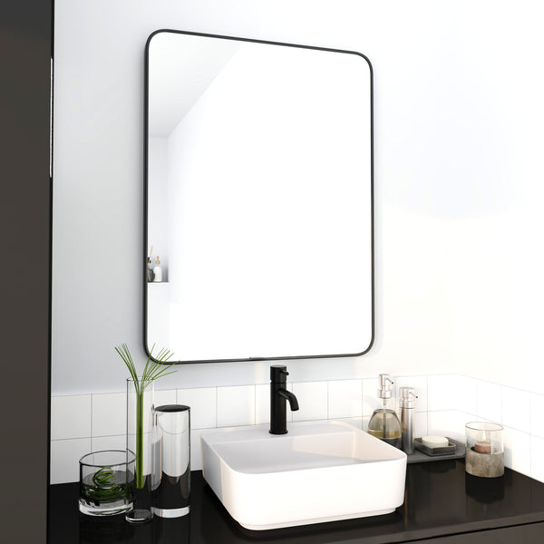 English Elm 24 Copper-Free 24 x 32 Inch Bathroom Mirror with Black Aluminum Alloy Frame, 4MM HD Glass, Sturdy Mounting W99967980