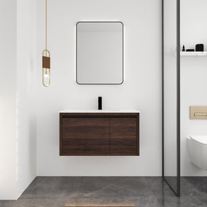 English Elm 36 Inch Floating Bathroom Vanity with Gel Basin, Soft-Close Doors & Drawers, Water-Resistant Plywood W99968127