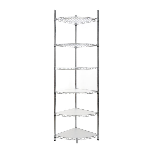 English Elm 6 6-Tier Corner Wire Shelf Rack - Heavy-Duty Adjustable Triangular Storage with Waterproof Liners, NSF Certified, 420lb Capacity Chrome W155065918