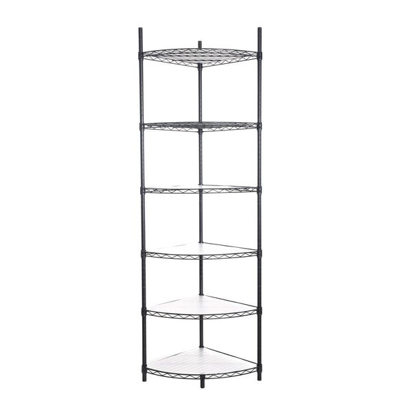 English Elm 6 6-Tier Corner Wire Shelf Rack - Heavy-Duty Adjustable Triangular Storage with Waterproof Liners, NSF Certified, 420lb Capacity Black W155065919