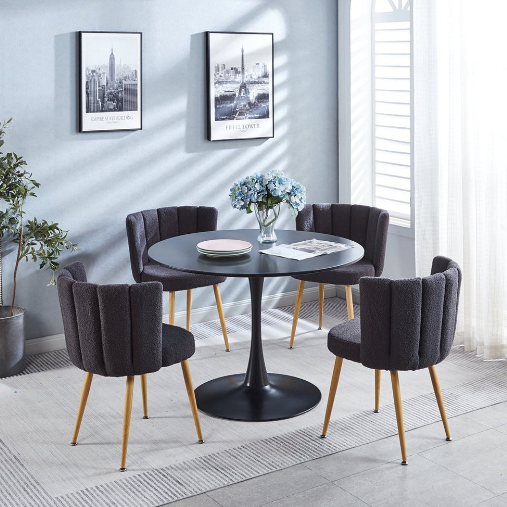 English Elm Modern Faux Fur Dining Chairs Set of 2 with Wood Grain Iron Legs for Home or Cafe W23461122