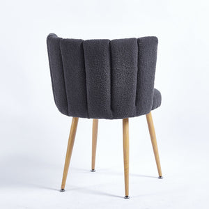 English Elm Modern Faux Fur Dining Chairs Set of 2 with Wood Grain Iron Legs for Home or Cafe W23461122