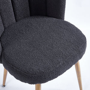 English Elm Modern Faux Fur Dining Chairs Set of 2 with Wood Grain Iron Legs for Home or Cafe W23461122