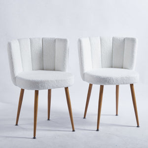 English Elm Modern Faux Fur Dining Chairs Set of 2 with Wood Grain Iron Legs for Home or Cafe W23461121