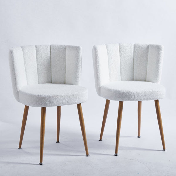 English Elm Modern Faux Fur Dining Chairs Set of 2 with Wood Grain Iron Legs for Home or Cafe W23461121