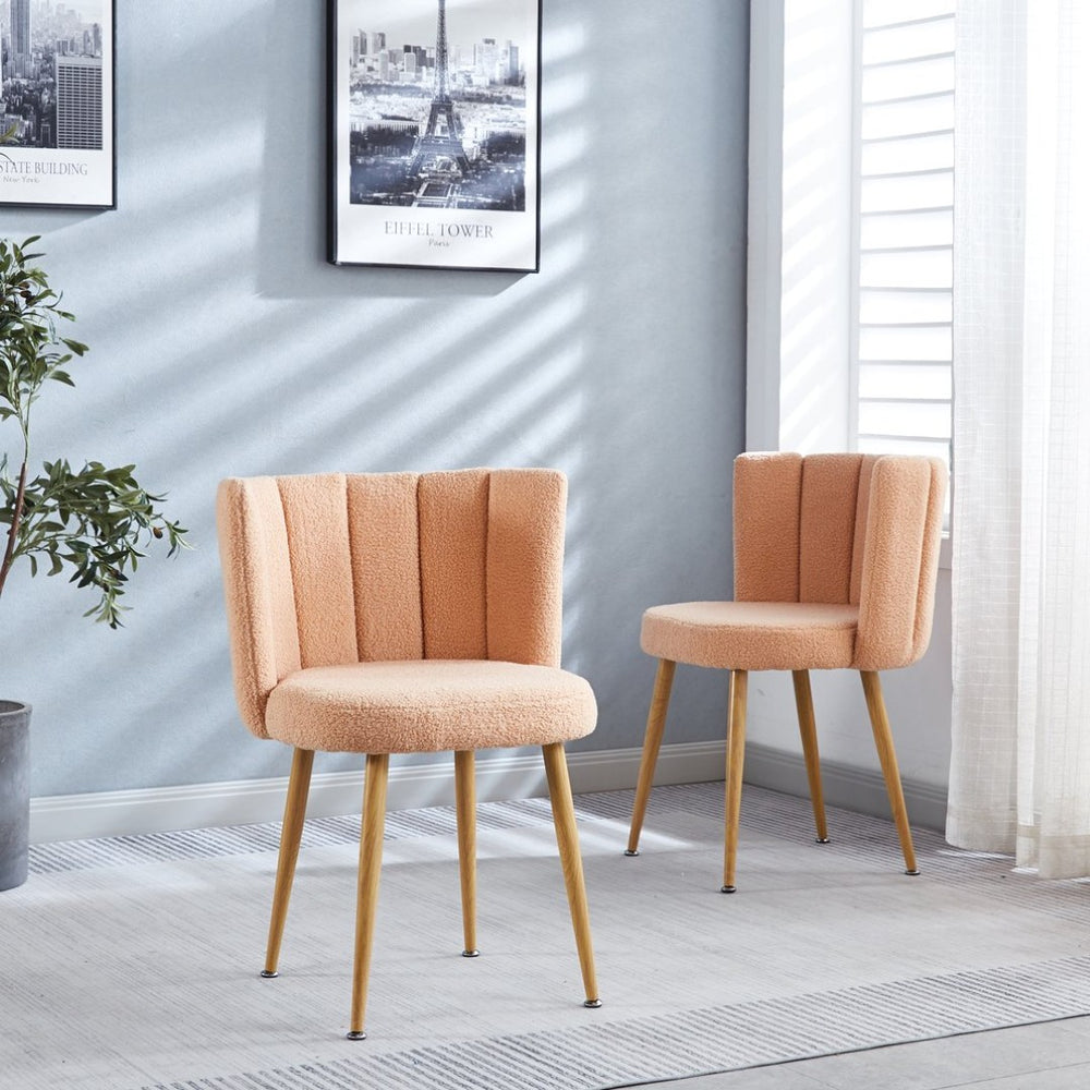 English Elm Modern Faux Fur Dining Chairs Set of 2 with Wood Grain Iron Legs for Home or Cafe W23461124