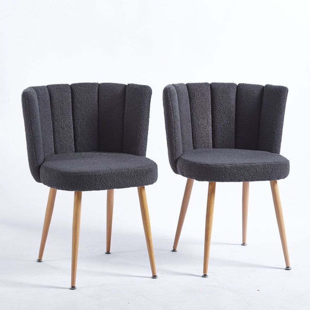 English Elm Modern Faux Fur Dining Chairs Set of 2 with Wood Grain Iron Legs for Home or Cafe W23461122