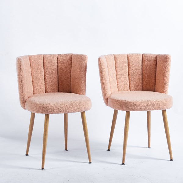 English Elm Modern Faux Fur Dining Chairs Set of 2 with Wood Grain Iron Legs for Home or Cafe W23461124