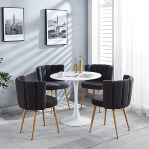 English Elm Modern Faux Fur Dining Chairs Set of 2 with Wood Grain Iron Legs for Home or Cafe W23461122