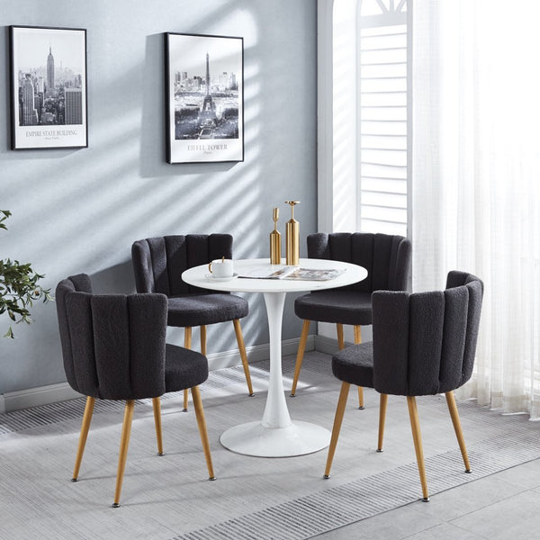 English Elm Modern Faux Fur Dining Chairs Set of 2 with Wood Grain Iron Legs for Home or Cafe W23461122