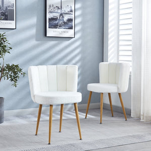 English Elm Modern Faux Fur Dining Chairs Set of 2 with Wood Grain Iron Legs for Home or Cafe W23461121
