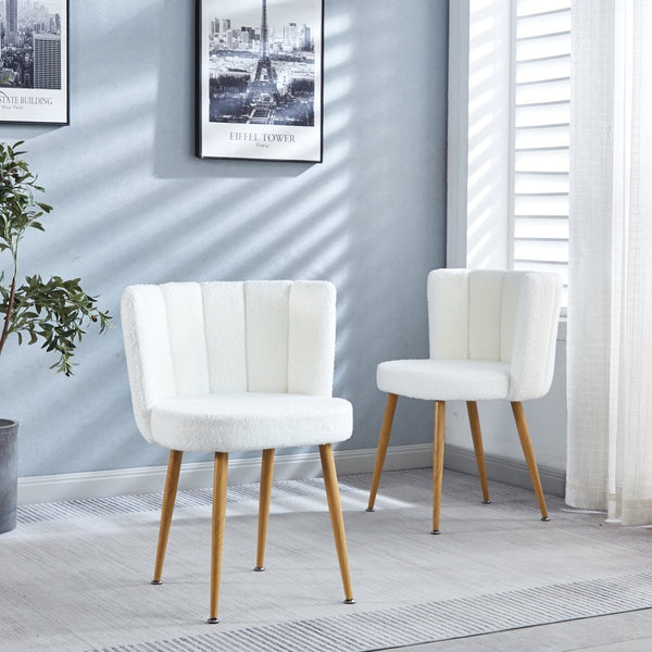 English Elm Modern Faux Fur Dining Chairs Set of 2 with Wood Grain Iron Legs for Home or Cafe W23461121