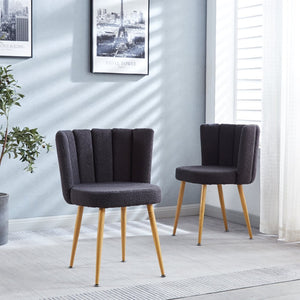 English Elm Modern Faux Fur Dining Chairs Set of 2 with Wood Grain Iron Legs for Home or Cafe W23461122