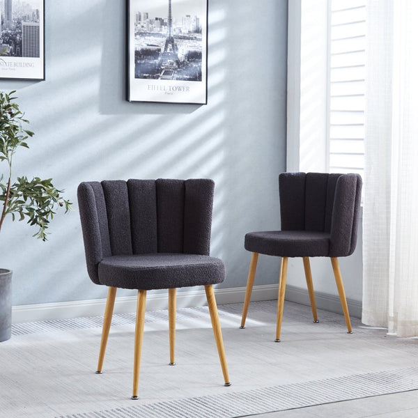English Elm Modern Faux Fur Dining Chairs Set of 2 with Wood Grain Iron Legs for Home or Cafe W23461122