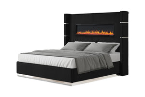 English Elm LIZZELLE King 5PC Bedroom Set with LED Fireplace Display, Bluetooth Speakers, Velvet Upholstery, USB B009S01241