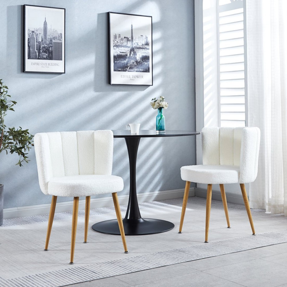 English Elm Modern Faux Fur Dining Chairs Set of 2 with Wood Grain Iron Legs for Home or Cafe W23461121