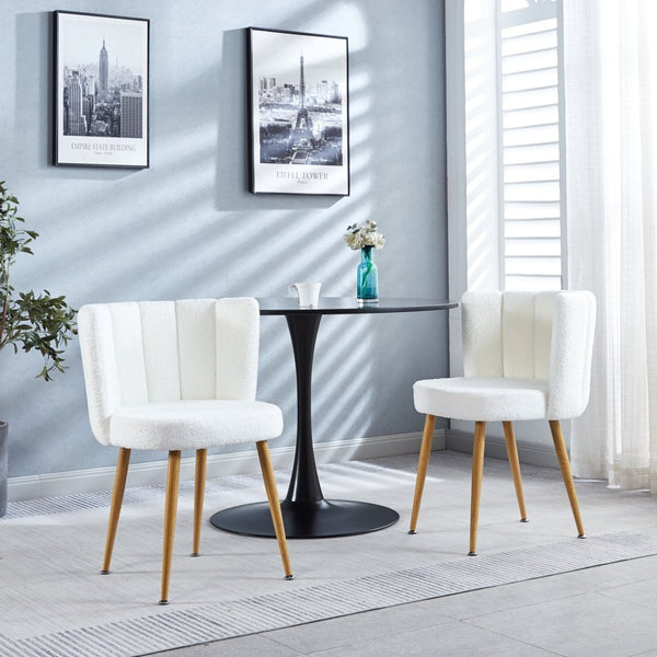 English Elm Modern Faux Fur Dining Chairs Set of 2 with Wood Grain Iron Legs for Home or Cafe W23461121