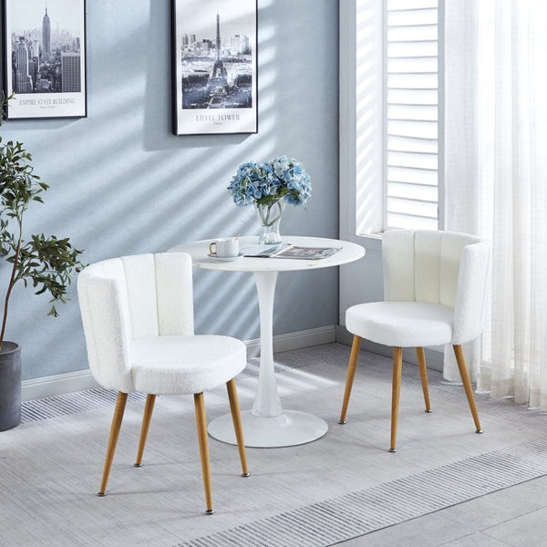 English Elm Modern Faux Fur Dining Chairs Set of 2 with Wood Grain Iron Legs for Home or Cafe W23461121