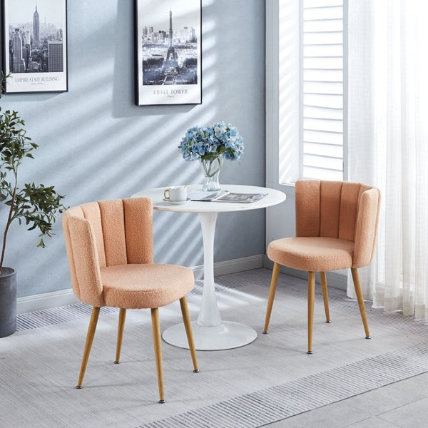 English Elm Modern Faux Fur Dining Chairs Set of 2 with Wood Grain Iron Legs for Home or Cafe W23461124