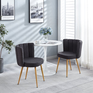 English Elm Modern Faux Fur Dining Chairs Set of 2 with Wood Grain Iron Legs for Home or Cafe W23461122