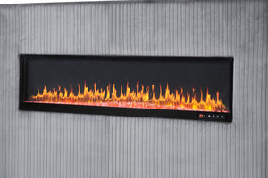 English Elm Lizelle King Bed Gray Velvet with Ambient LED Fireplace, Bluetooth Speakers, USB Ports, Modern Luxe B00977486