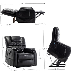 English Elm Lounge Power Lift Recliner Faux Leather Chair with 180 Degree Flat Sleeping Position W547S00024