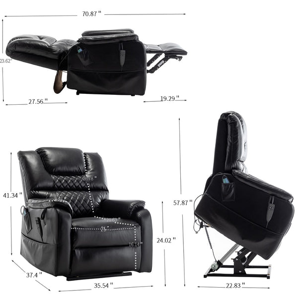 English Elm Lounge Power Lift Recliner Faux Leather Chair with 180 Degree Flat Sleeping Position W547S00024