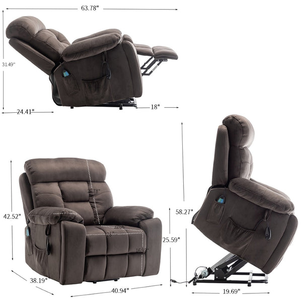 English Elm Recliners Power Lift Chair for Elderly with Massage Heat and Wide Plush Seating W547S00026