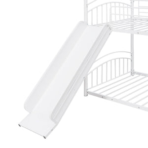 English Elm Twin Over Kids House Bunk Bed with Slide Powder Coated Metal Frame White MF313919AAK
