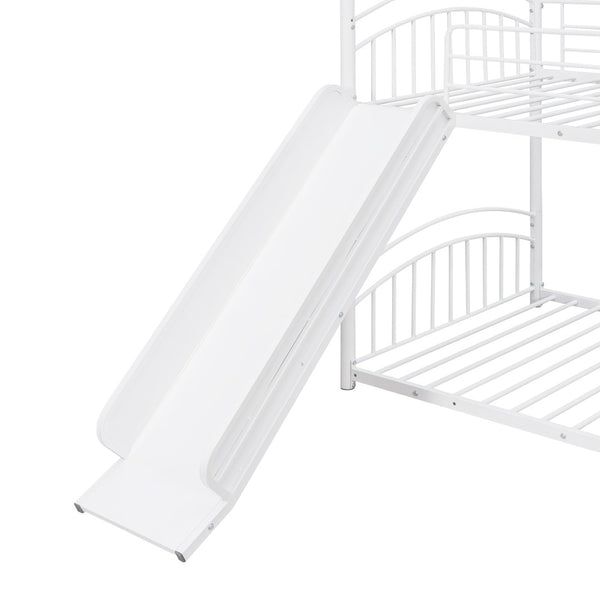 English Elm Twin Over Kids House Bunk Bed with Slide Powder Coated Metal Frame White MF313919AAK