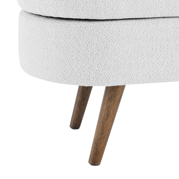 English Elm Ottoman Oval Pleated Linen Storage Bench with Rubberwood Legs for Bedroom Entryway W48764885