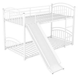 English Elm Twin Over Kids House Bunk Bed with Slide Powder Coated Metal Frame White MF313919AAK