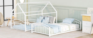 English Elm Twin Over Kids House Bunk Bed with Slide Powder Coated Metal Frame White MF313919AAK