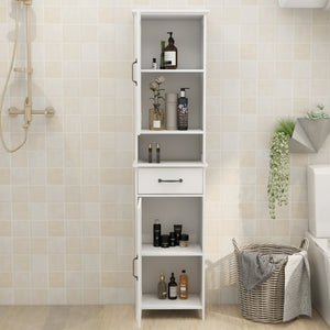 English Elm Double Door Slim Floor Cabinet Carved Detail Mdf Build for Bathroom or Entryway W28263146