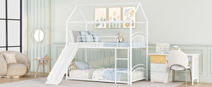 English Elm Twin Over Kids House Bunk Bed with Slide Powder Coated Metal Frame White MF313919AAK