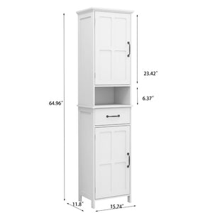 English Elm Double Door Slim Floor Cabinet Carved Detail Mdf Build for Bathroom or Entryway W28263146