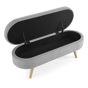 English Elm Ottoman Oval Lift Top Storage Bench Pleated Linen Upholstery Rubberwood Legs Bedroom W48764884