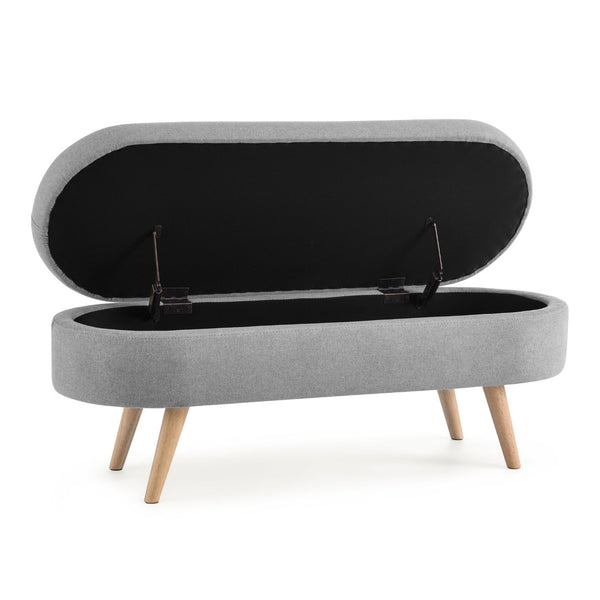 English Elm Ottoman Oval Lift Top Storage Bench Pleated Linen Upholstery Rubberwood Legs Bedroom W48764884