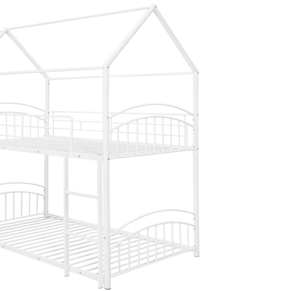English Elm Twin Over Kids House Bunk Bed with Slide Powder Coated Metal Frame White MF313919AAK