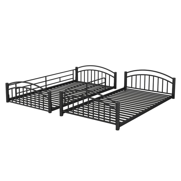 English Elm Twin Over Kids House Bunk Bed with Slide Powder Coated Metal Frame Black MF313919AAB