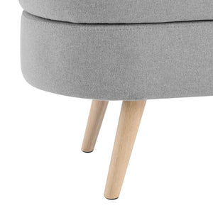 English Elm Ottoman Oval Lift Top Storage Bench Pleated Linen Upholstery Rubberwood Legs Bedroom W48764884
