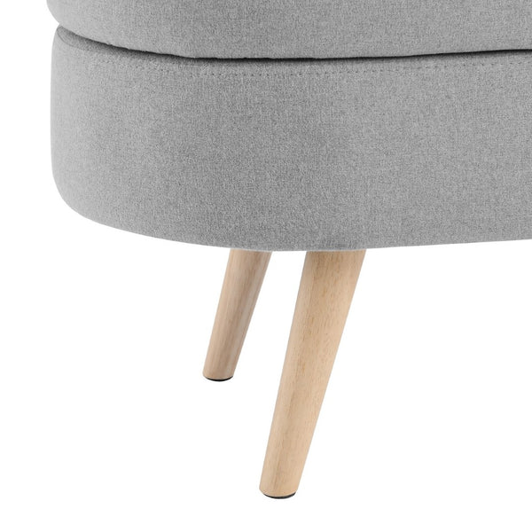 English Elm Ottoman Oval Lift Top Storage Bench Pleated Linen Upholstery Rubberwood Legs Bedroom W48764884