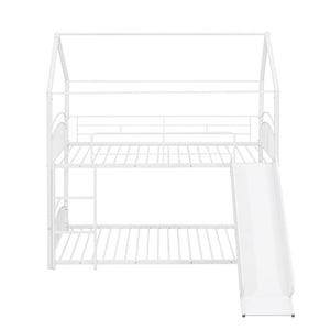 English Elm Twin Over Kids House Bunk Bed with Slide Powder Coated Metal Frame White MF313919AAK