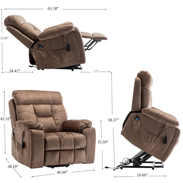 English Elm Recliners Power Lift Chair with Massage Heat Wide Seat Support for Living Room W547S00027