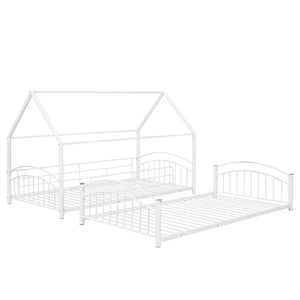 English Elm Twin Over Kids House Bunk Bed with Slide Powder Coated Metal Frame White MF313919AAK